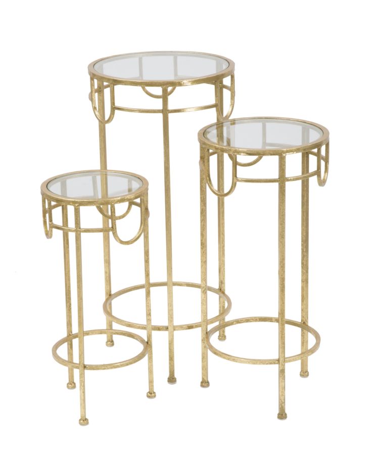 Gold Metall und Glas Kleiner Runder Tisch 3er Set