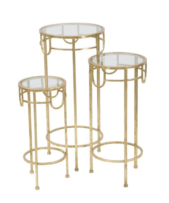 Gold Metall und Glas Kleiner Runder Tisch 3er Set