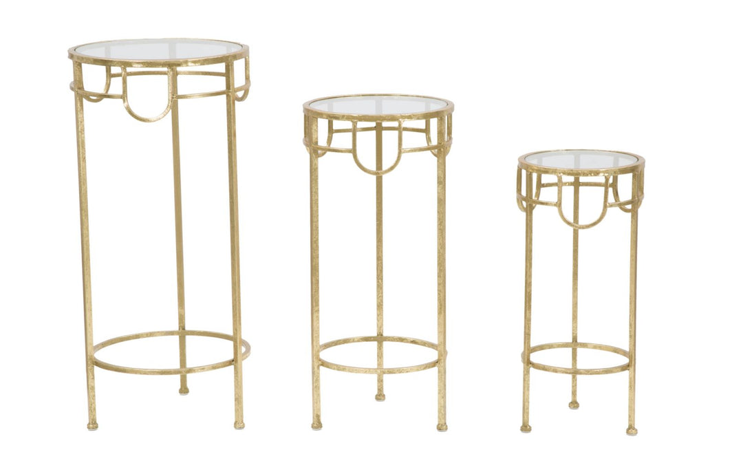 Gold Metall und Glas Kleiner Runder Tisch 3er Set