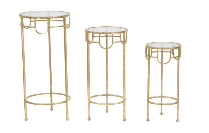 Gold Metall und Glas Kleiner Runder Tisch 3er Set