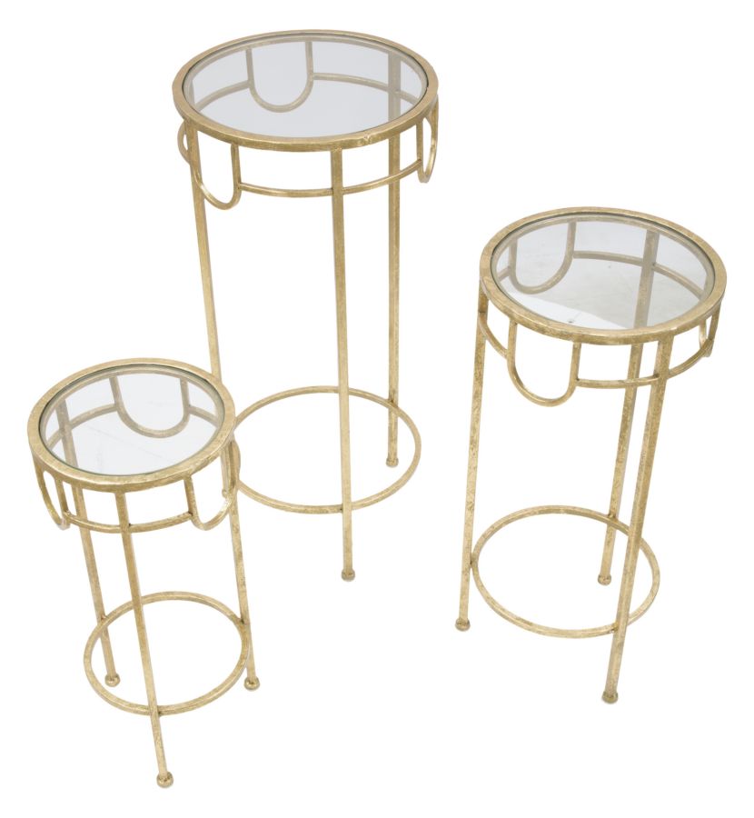 Gold Metall und Glas Kleiner Runder Tisch 3er Set
