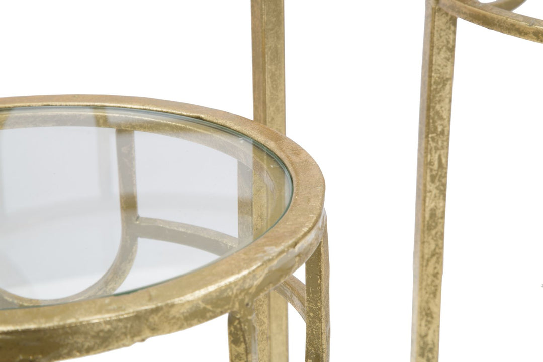 Gold Metall und Glas Kleiner Runder Tisch 3er Set