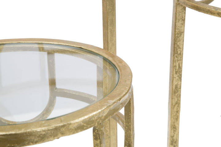 Gold Metall und Glas Kleiner Runder Tisch 3er Set