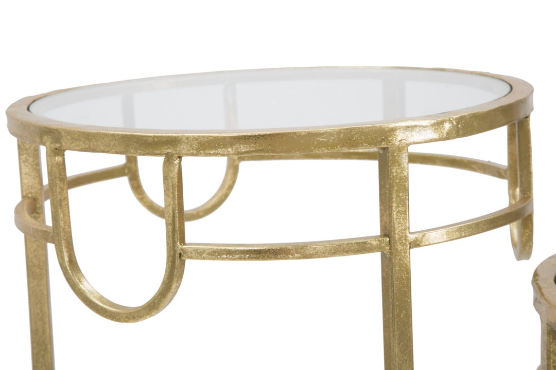 Gold Metall und Glas Kleiner Runder Tisch 3er Set