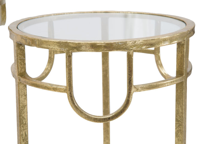 Gold Metall und Glas Kleiner Runder Tisch 3er Set