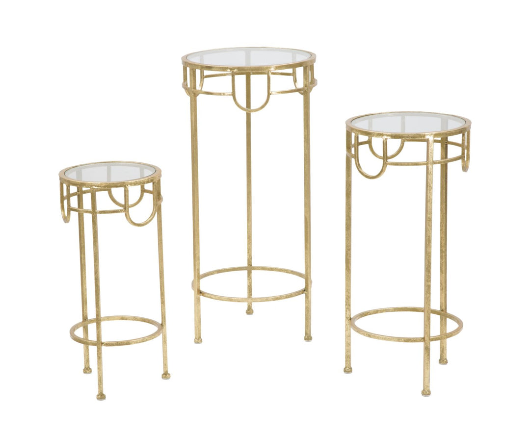 Gold Metall und Glas Kleiner Runder Tisch 3er Set