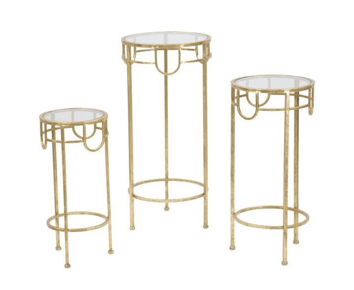 Gold Metall und Glas Kleiner Runder Tisch 3er Set