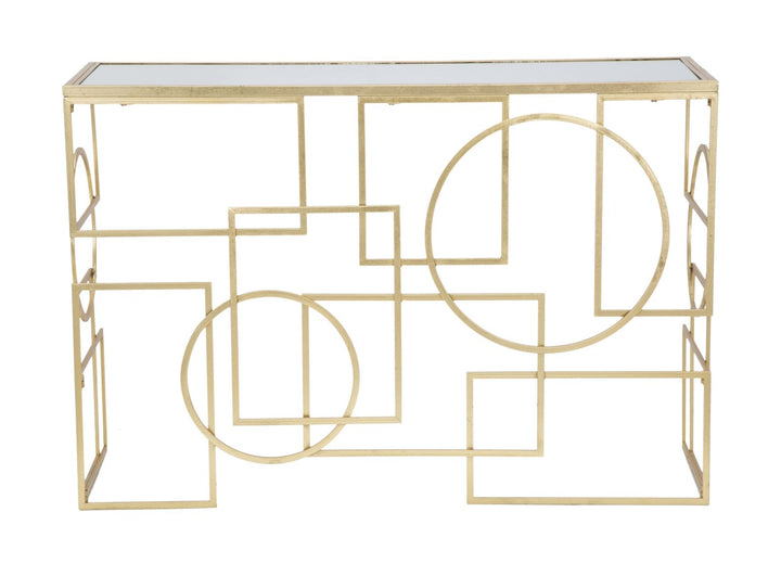 Geometrischer Konsolentisch aus Goldmetall und Glas