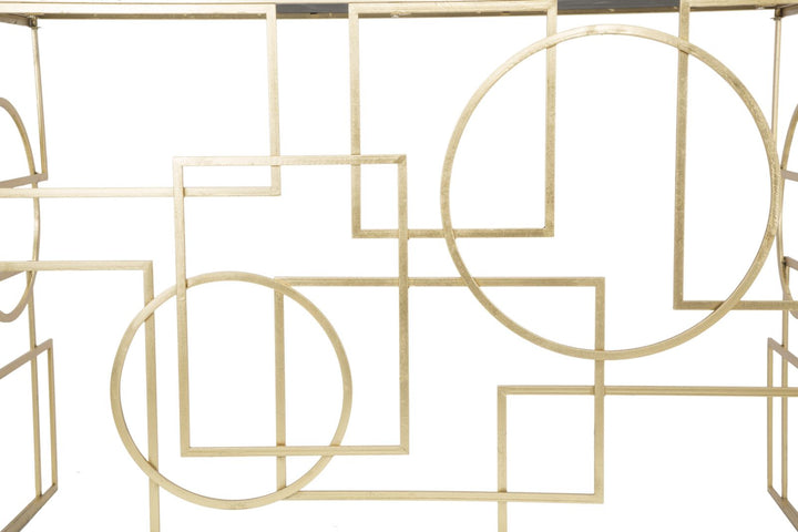 Geometrischer Konsolentisch aus Goldmetall und Glas
