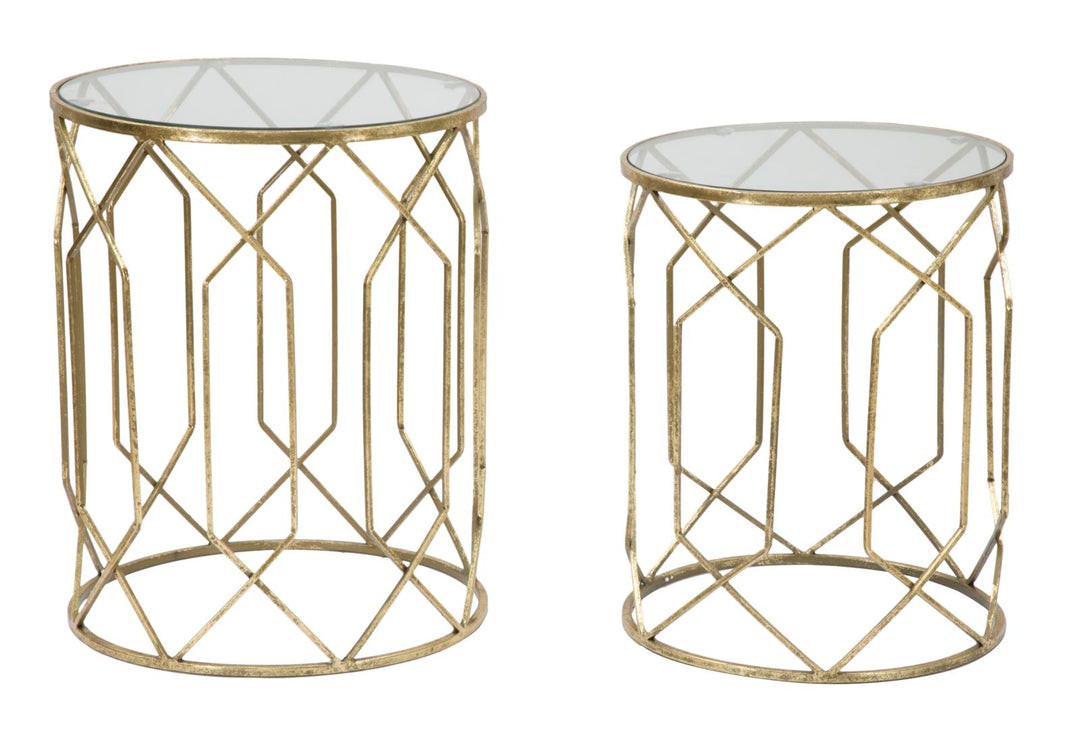 Geometrischer kleiner Tisch aus Metall und Glas Gold 2er-Set