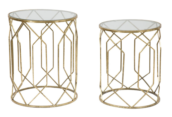 Geometrischer kleiner Tisch aus Metall und Glas Gold 2er-Set