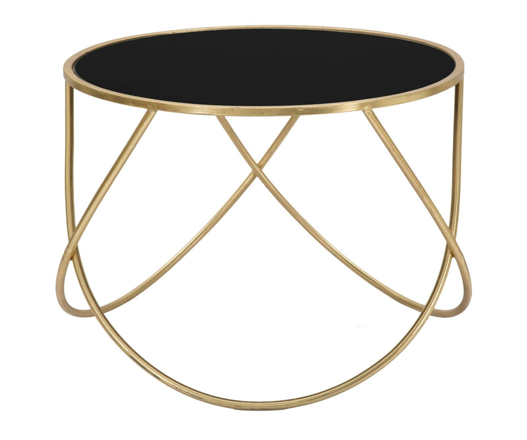 Kleiner Tisch aus Metall und Glas in Gold und Schwarz