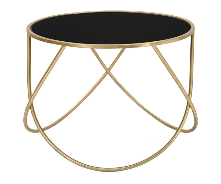 Kleiner Tisch aus Metall und Glas in Gold und Schwarz
