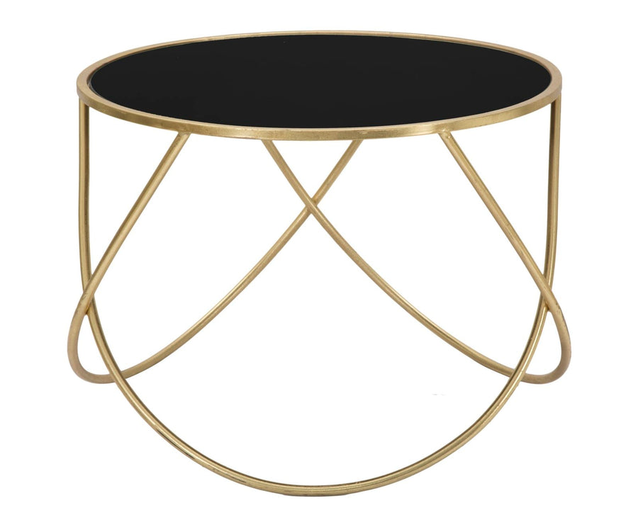 Kleiner Tisch aus Metall und Glas in Gold und Schwarz