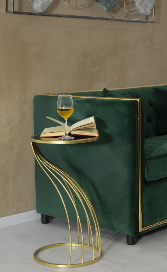 Geometrischer kleiner Tisch aus Metall und Glas in Gold und Schwarz