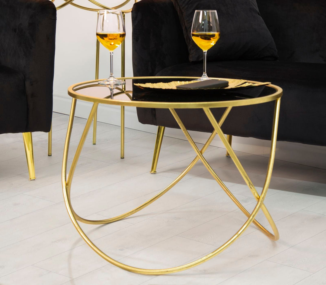 Kleiner Tisch aus Metall und Glas in Gold und Schwarz