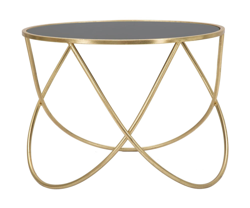 Kleiner Tisch aus Metall und Glas in Gold und Schwarz