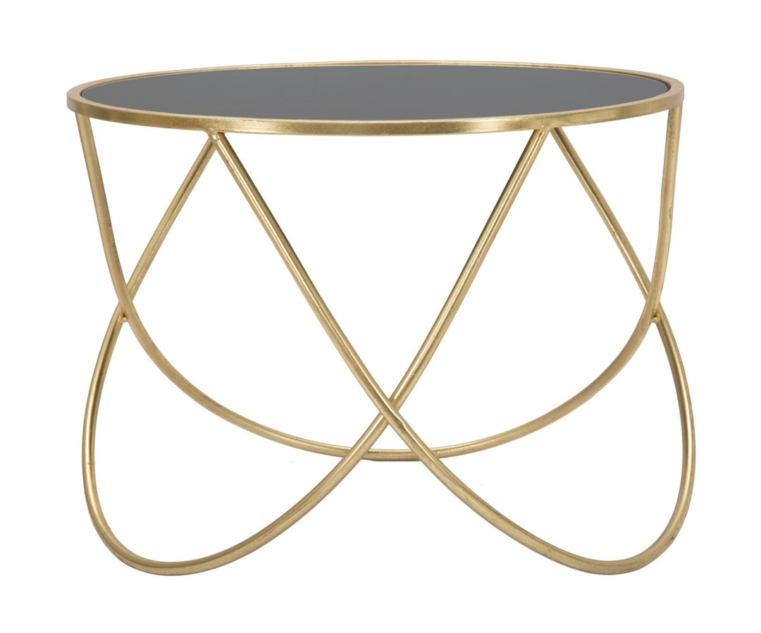 Kleiner Tisch aus Metall und Glas in Gold und Schwarz