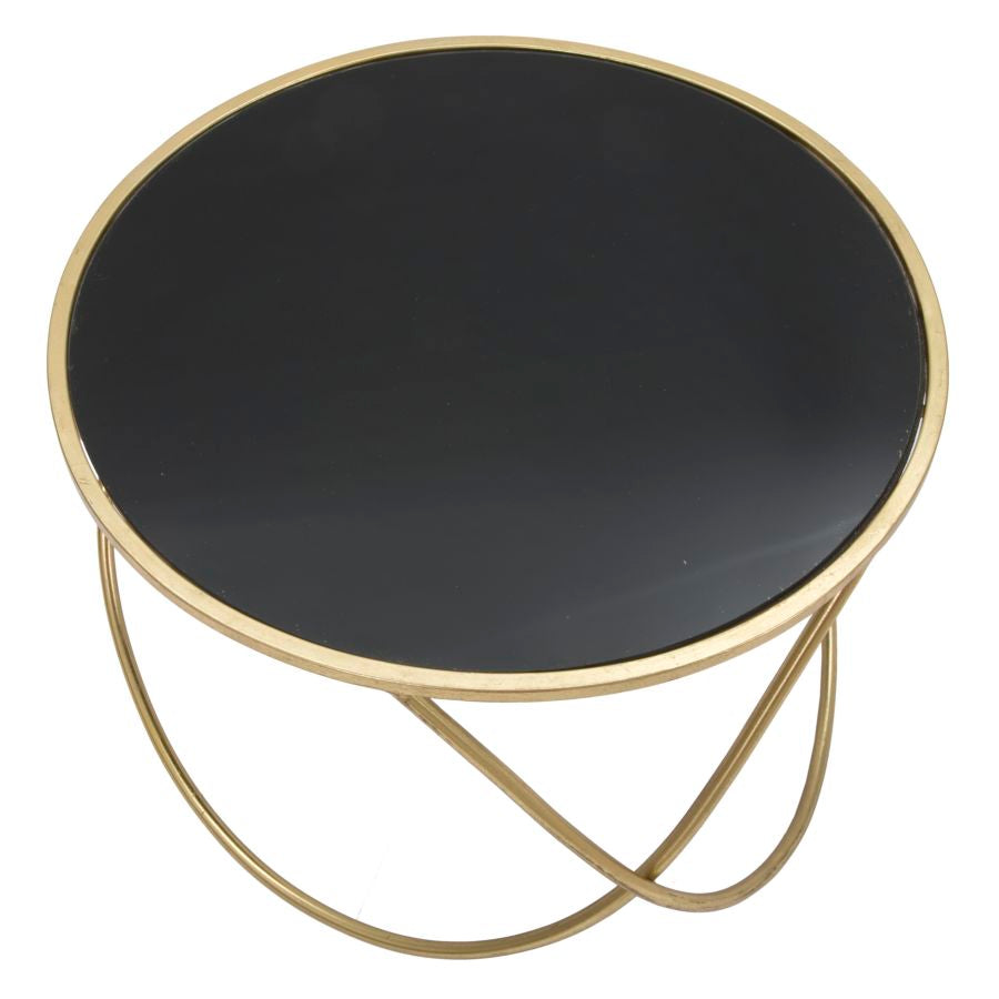 Kleiner Tisch aus Metall und Glas in Gold und Schwarz