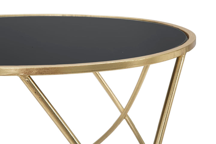 Kleiner Tisch aus Metall und Glas in Gold und Schwarz