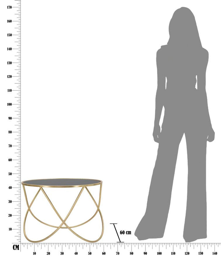 Kleiner Tisch aus Metall und Glas in Gold und Schwarz