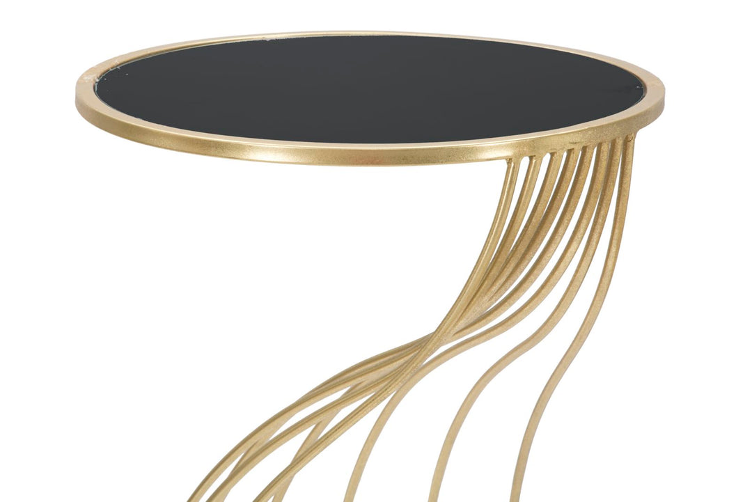 Geometrischer kleiner Tisch aus Metall und Glas in Gold und Schwarz