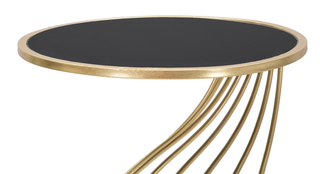 Geometrischer kleiner Tisch aus Metall und Glas in Gold und Schwarz