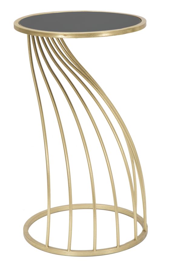 Geometrischer kleiner Tisch aus Metall und Glas in Gold und Schwarz