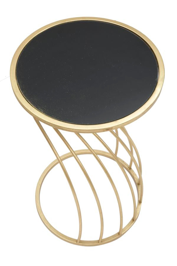 Geometrischer kleiner Tisch aus Metall und Glas in Gold und Schwarz
