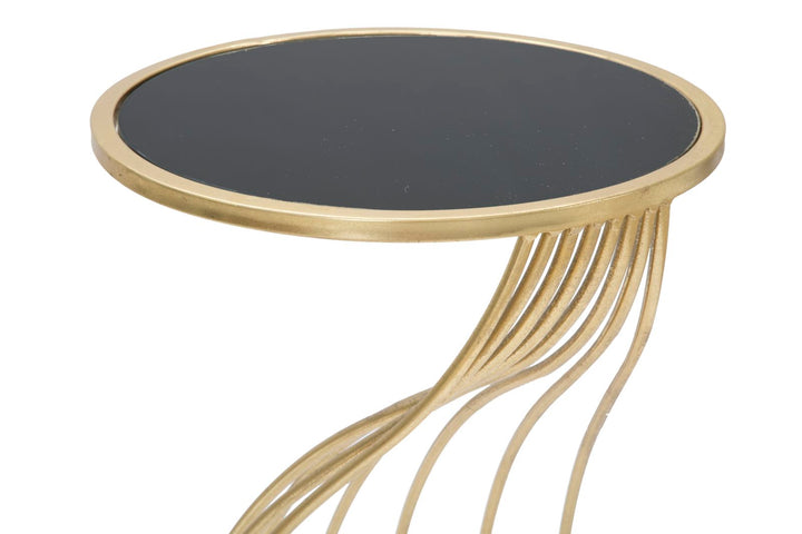 Geometrischer kleiner Tisch aus Metall und Glas in Gold und Schwarz