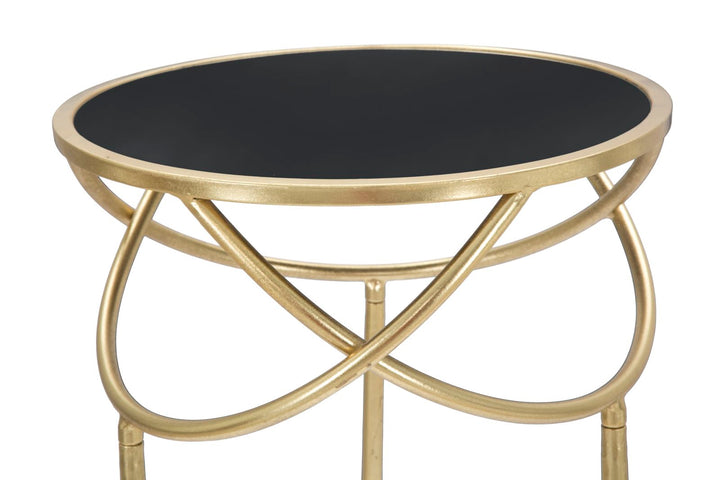 Geometrischer kleiner Tisch aus Metall und Glas in Gold und Schwarz