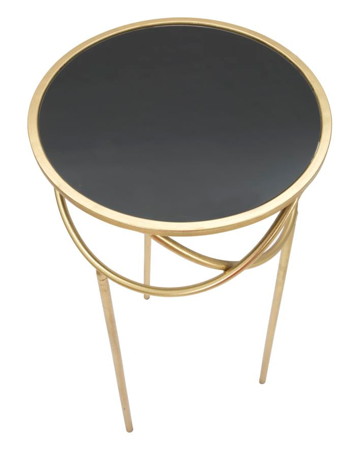 Geometrischer kleiner Tisch aus Metall und Glas in Gold und Schwarz