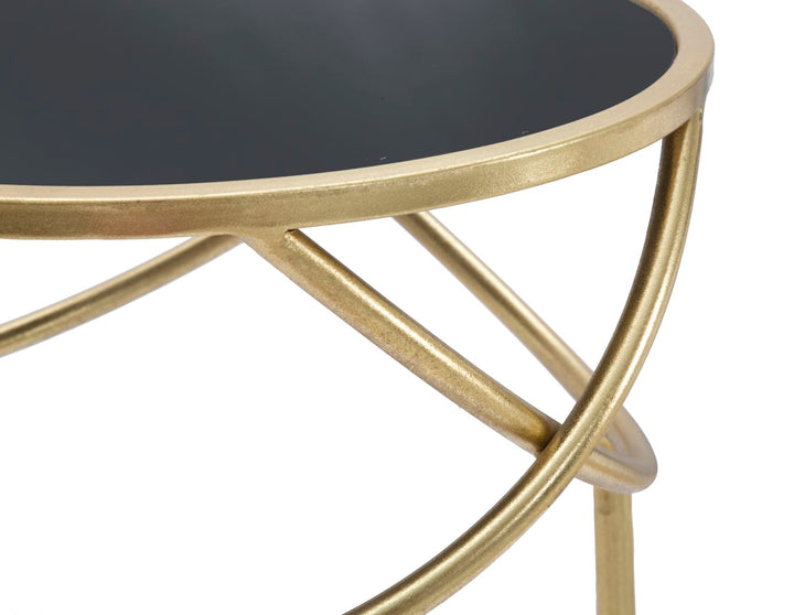 Geometrischer kleiner Tisch aus Metall und Glas in Gold und Schwarz