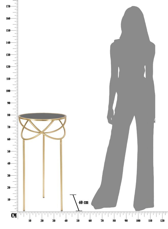 Geometrischer kleiner Tisch aus Metall und Glas in Gold und Schwarz