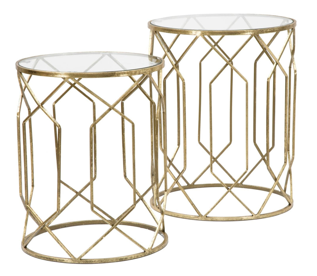 Geometrischer kleiner Tisch aus Metall und Glas Gold 2er-Set