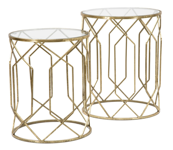 Geometrischer kleiner Tisch aus Metall und Glas Gold 2er-Set