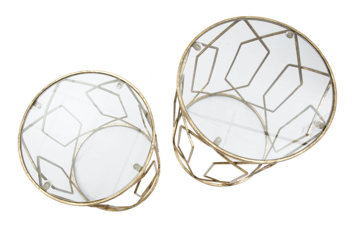 Geometrischer kleiner Tisch aus Metall und Glas Gold 2er-Set