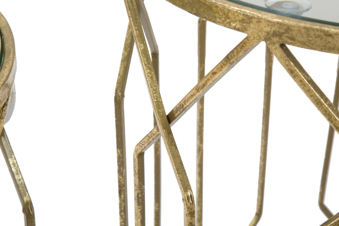 Geometrischer kleiner Tisch aus Metall und Glas Gold 2er-Set