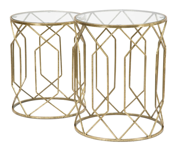 Geometrischer kleiner Tisch aus Metall und Glas Gold 2er-Set