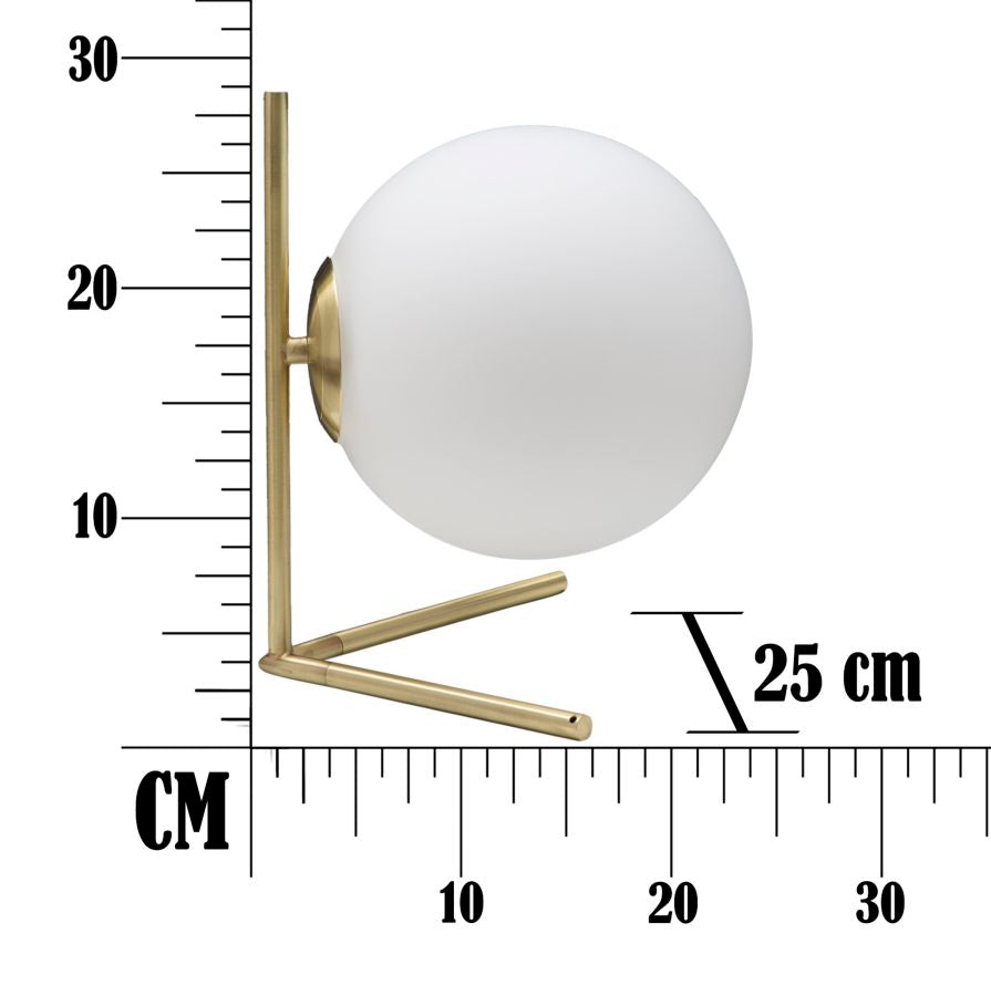 Goldfarbene Metall-Tischlampe mit kugelförmiger Fassung