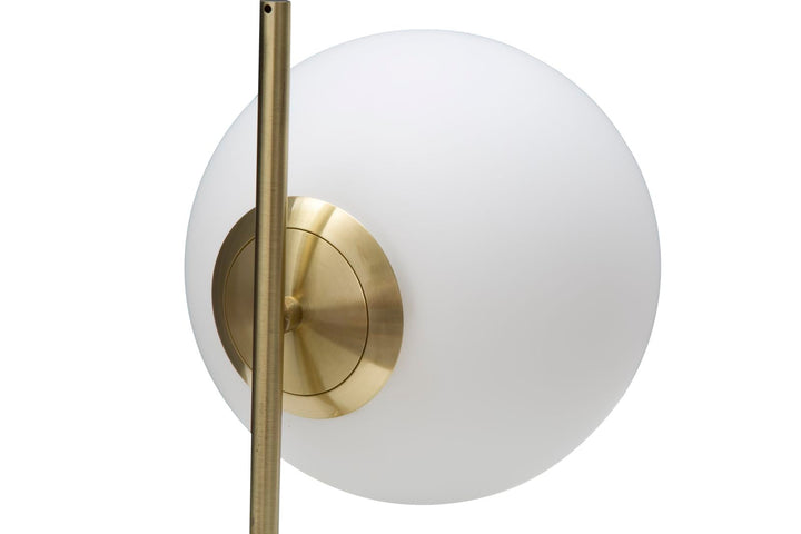 Goldfarbene Metall-Tischlampe mit kugelförmiger Fassung