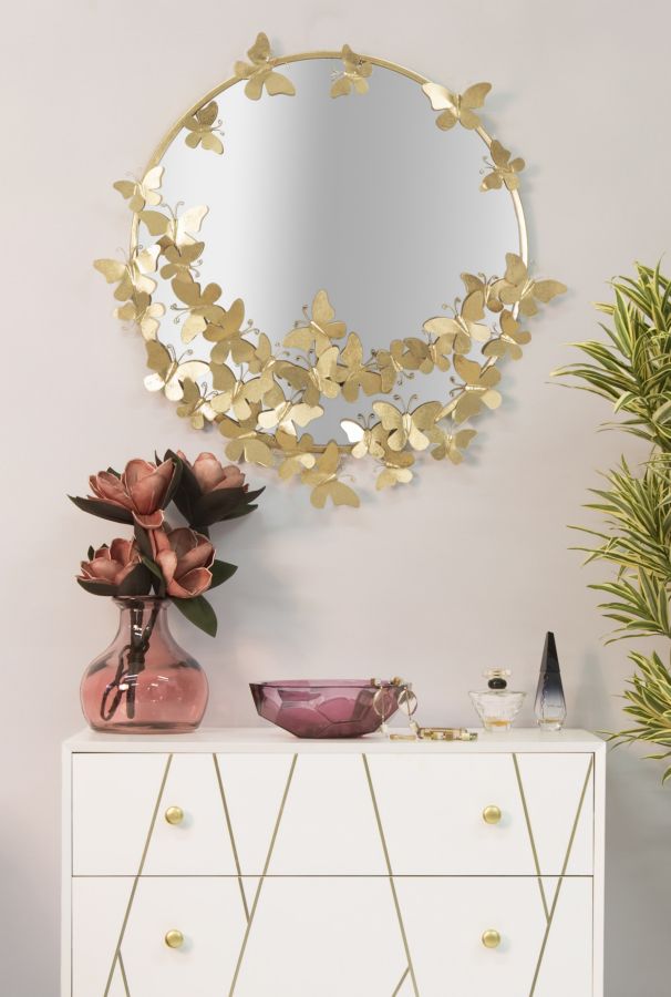 Gold Metall Schmetterling Runde Wandspiegel