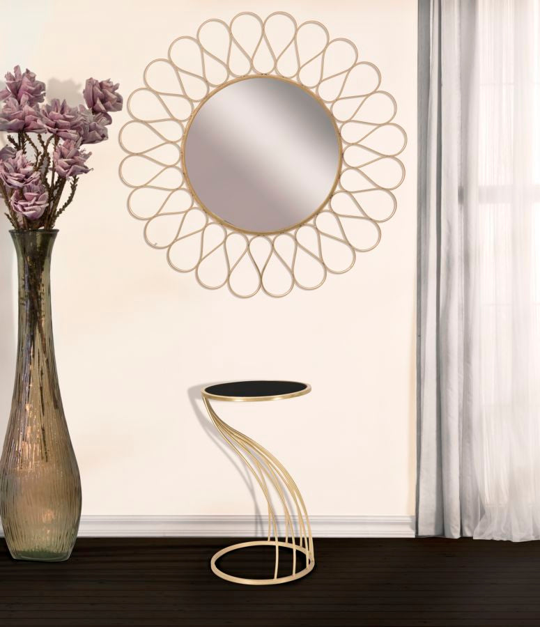 Geometrischer kleiner Tisch aus Metall und Glas in Gold und Schwarz