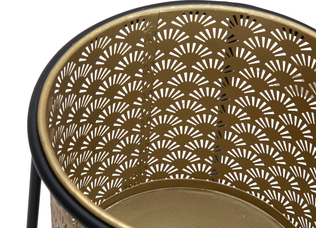 Goldfarbene Pflanzenvase mit schwarzem Metallrahmen 2er-Set