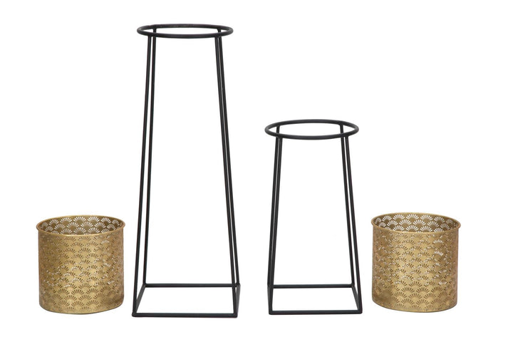 Goldfarbene Pflanzenvase mit schwarzem Metallrahmen 2er-Set
