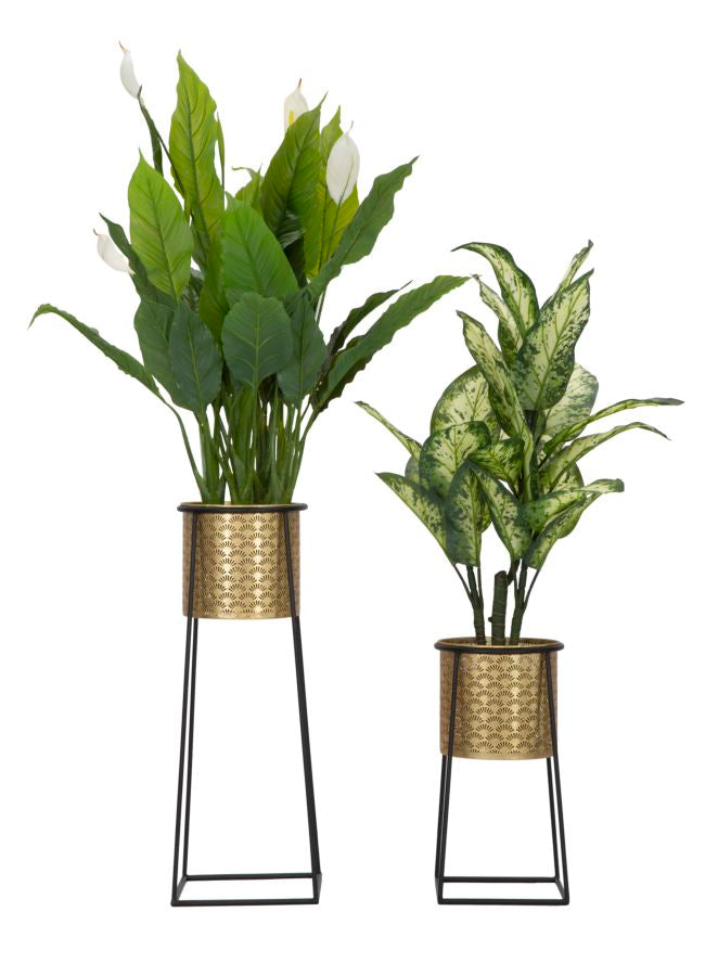 Goldfarbene Pflanzenvase mit schwarzem Metallrahmen 2er-Set