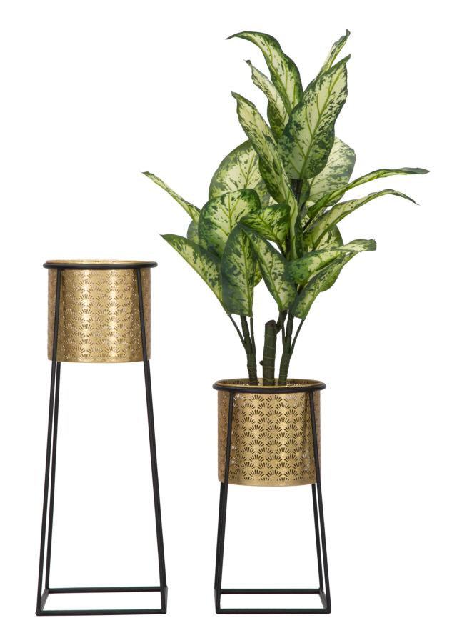 Goldfarbene Pflanzenvase mit schwarzem Metallrahmen 2er-Set