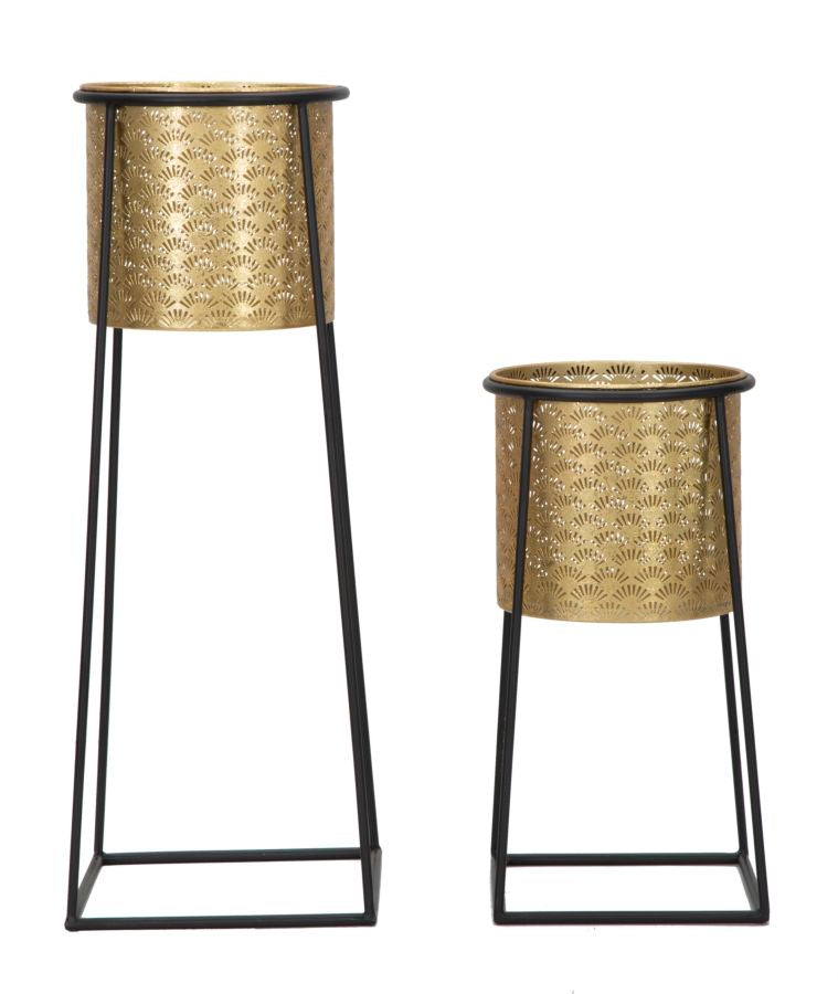 Goldfarbene Pflanzenvase mit schwarzem Metallrahmen 2er-Set