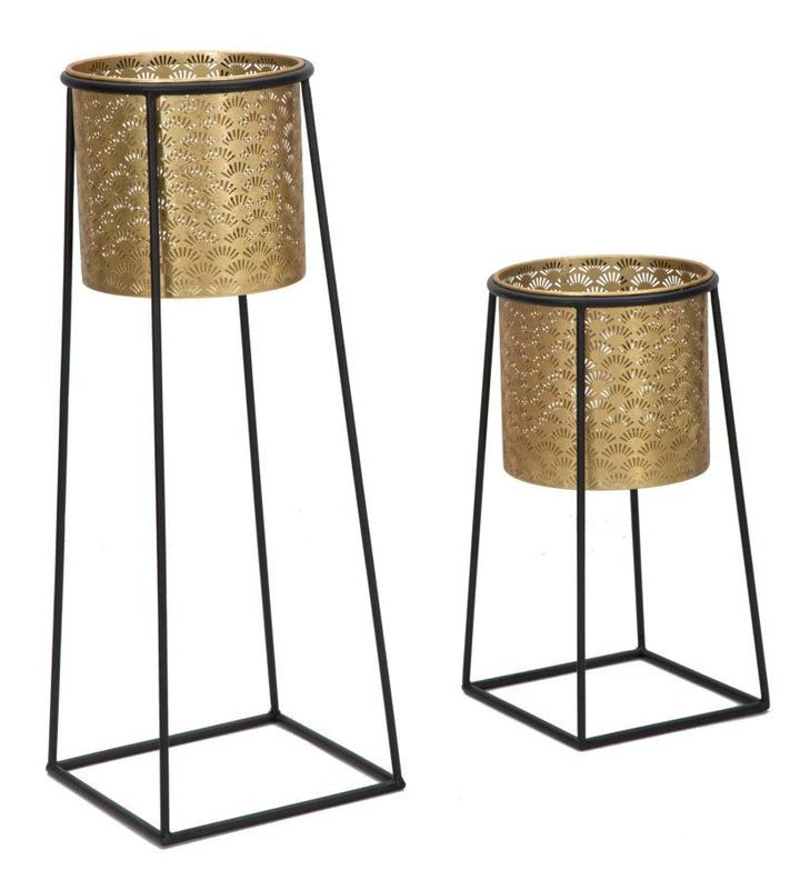 Goldfarbene Pflanzenvase mit schwarzem Metallrahmen 2er-Set