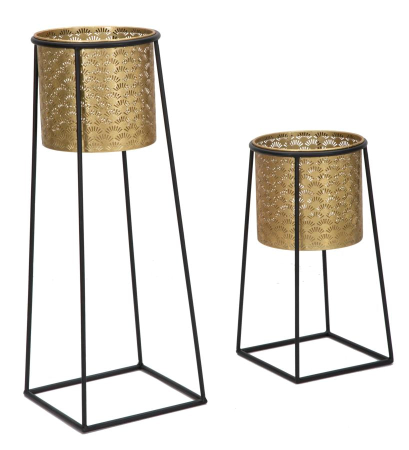 Goldfarbene Pflanzenvase mit schwarzem Metallrahmen 2er-Set